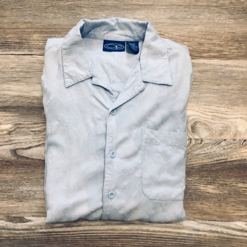 OP Light Blue Brocade Short Sleeve Casual Button Up Shirt Large